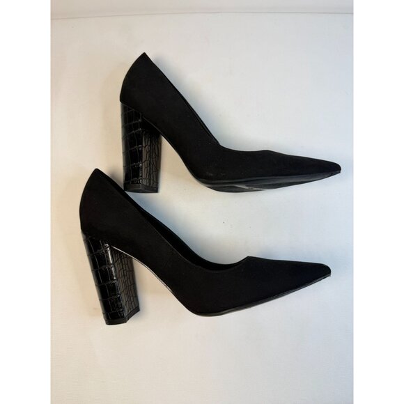 Nine West Paulee Pumps Women Size 8.5M Black Leathe Croc Pointed Toe Block Heel - Picture 7 of 13